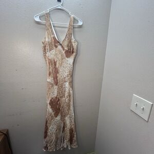 Vintage 90s Y2K Fairy Babydoll Fall Floral Beige Bias Cut Maxi Dress SZ S/M Long